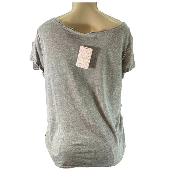 Free People S Gray Heather Cut-Out Neckline Raw Edge Seams Short Sleeve Tee - Picture 4 of 6
